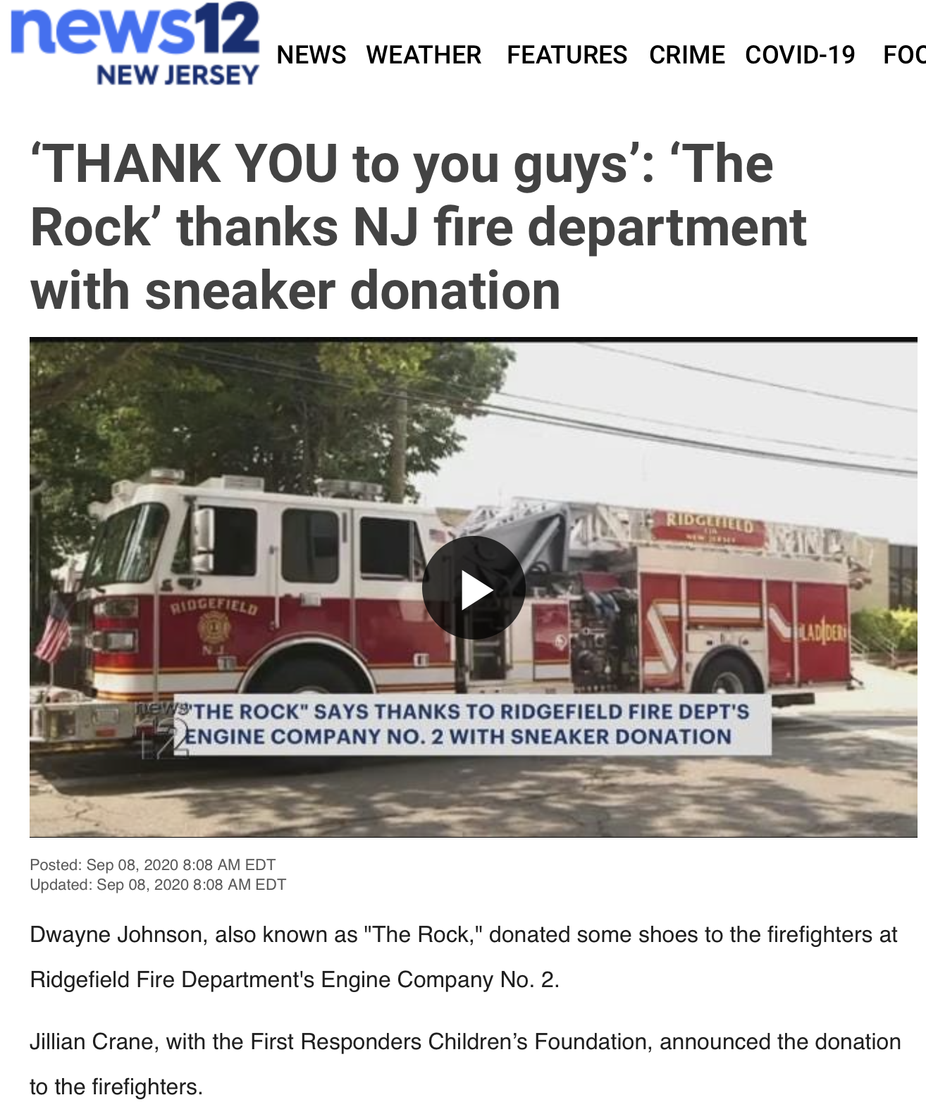 News 12 New Jersey First Responders Children's Foundation